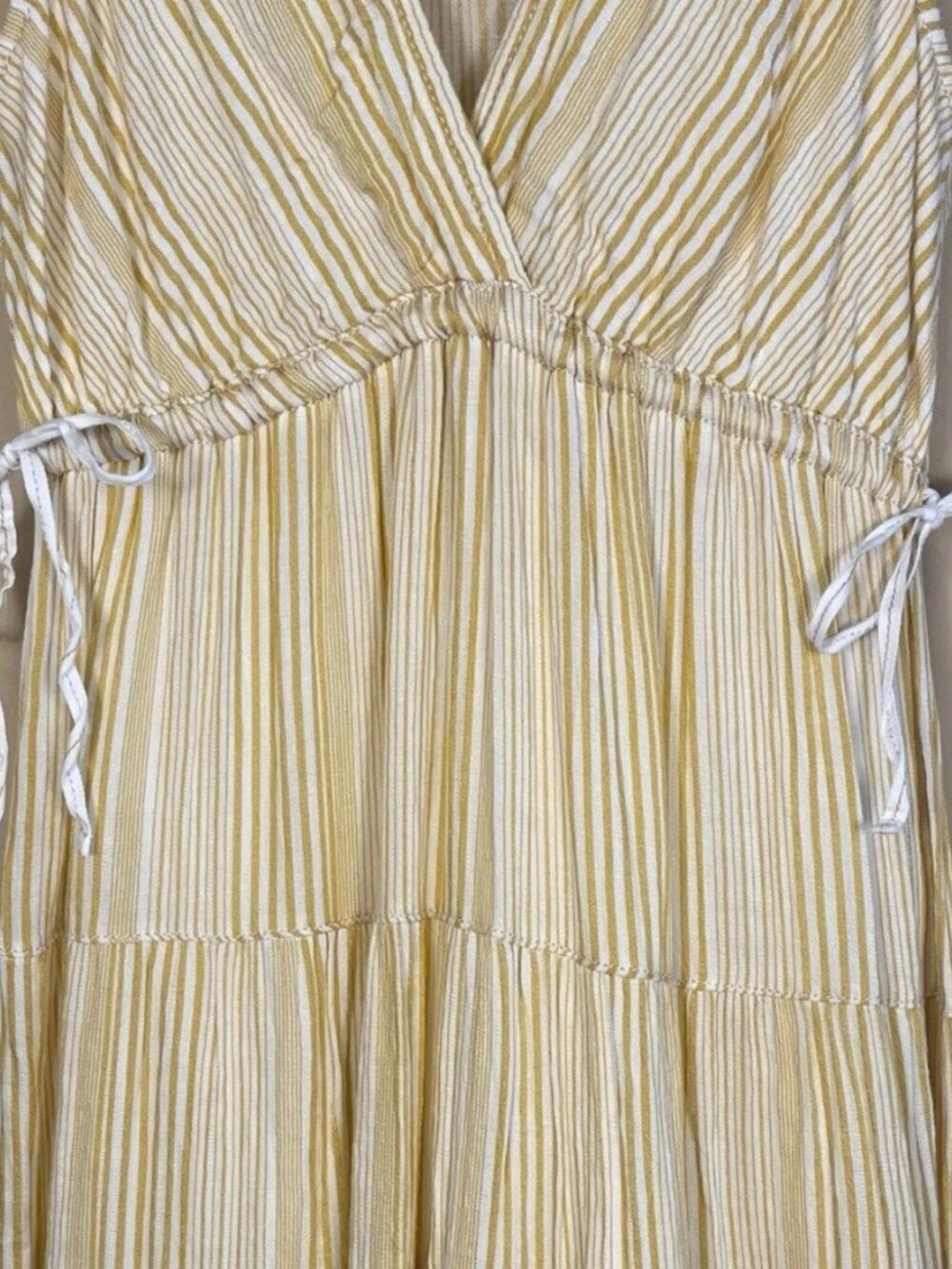 Max Studio Women’s Striped Yellow White Side Ties Tiered Tank Maxi Midi Dress - Picture 6 of 8